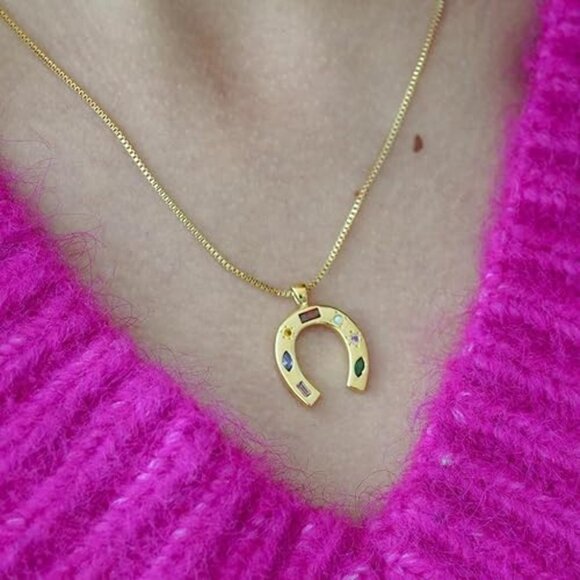Neiman Marcus 18K Gold-plate Horseshoe Charm Necklace - Picture 1 of 5